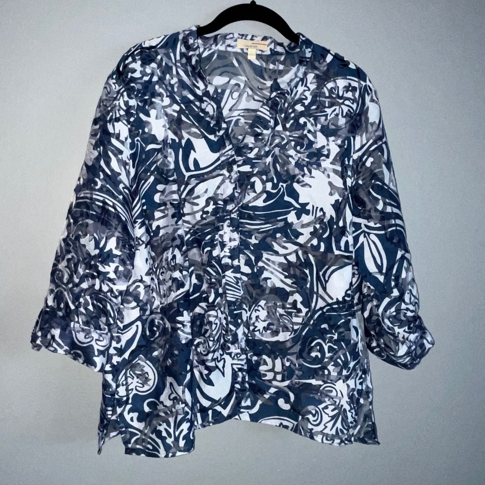 Choices Floral Abstract Tunic Top Large Blue Maximalist Eclectic Relaxed Comfy